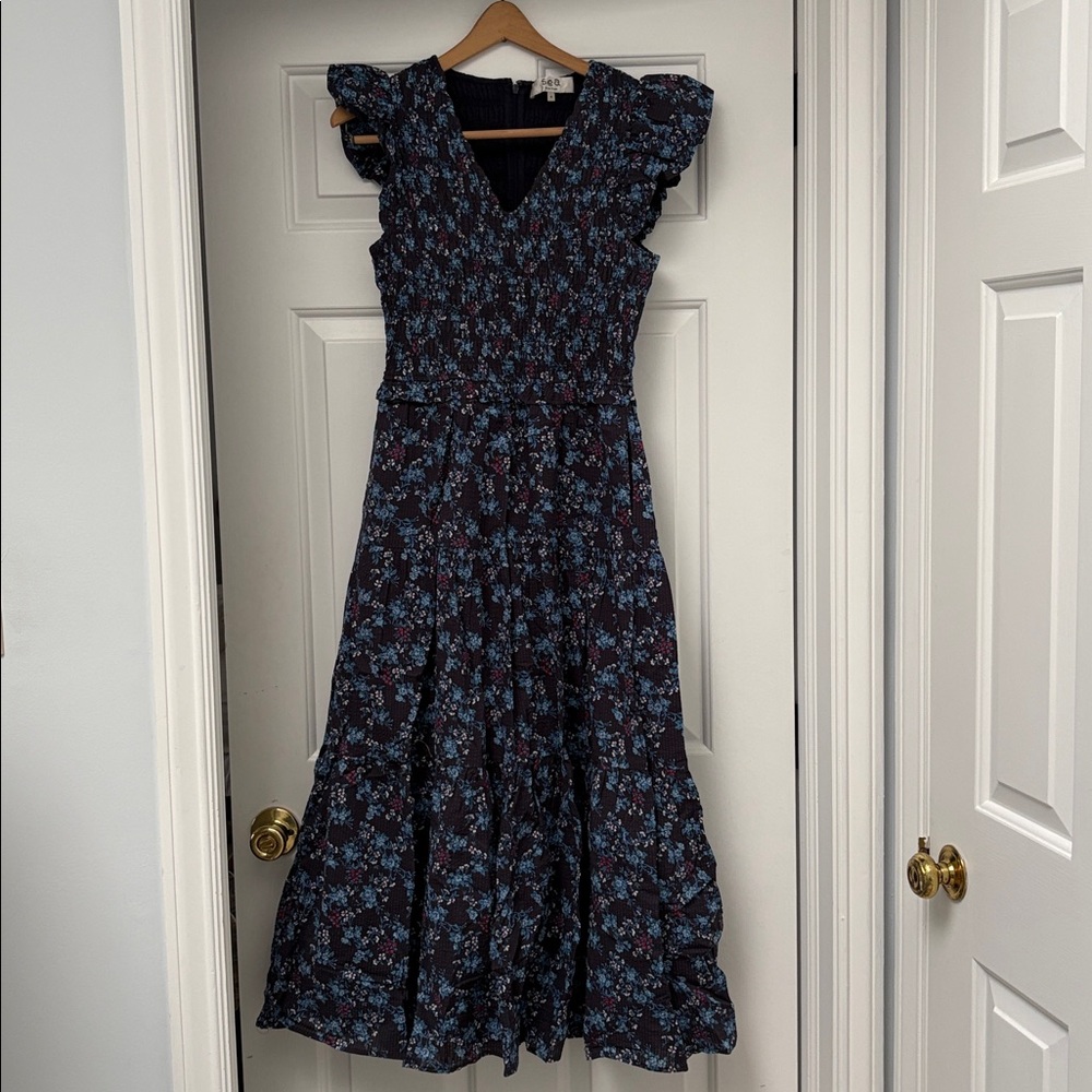 Sea New York Multi Tilly Ditsy Floral Smocked Tiered Midi Dress-sz 6